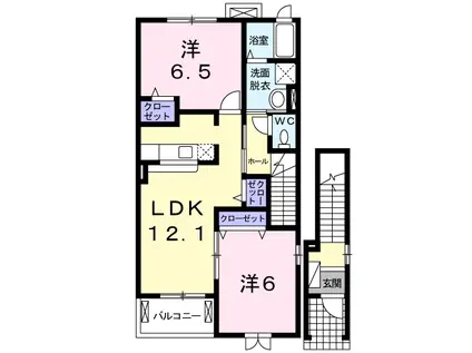 グランドヒルズC(2LDK/2階)の間取り写真
