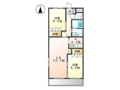 パルティール ヌーヴⅠ(2LDK/2階)の間取り写真