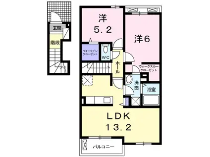 カレント大町Ⅱ(2LDK/2階)の間取り写真