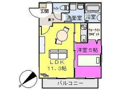 ステラ白木原(1LDK/2階)の間取り写真