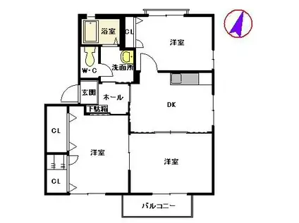 メゾン・メルヴェーユ C棟(3DK/2階)の間取り写真