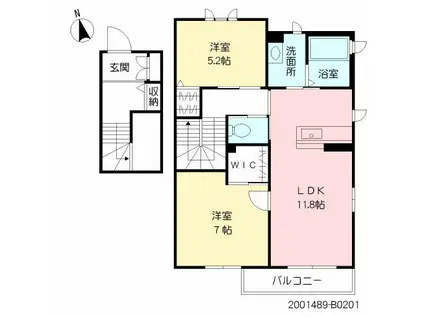 Fフラッツ鳥栖E(2LDK/2階)の間取り写真