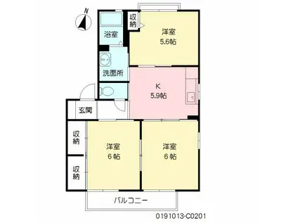 コンフォール川原田C棟(3K/2階)の間取り写真