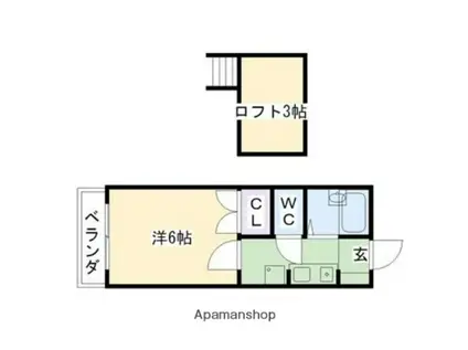 ウィステリア小郡(1K/2階)の間取り写真