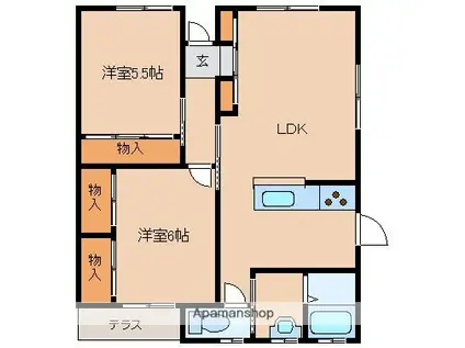 西日本鉄道甘木線 馬田駅 徒歩9分 1階建 築19年(2LDK)の間取り写真