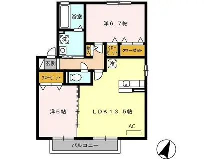 ドエル古賀 B棟(2LDK/2階)の間取り写真