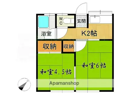 明玉荘(2K/2階)の間取り写真