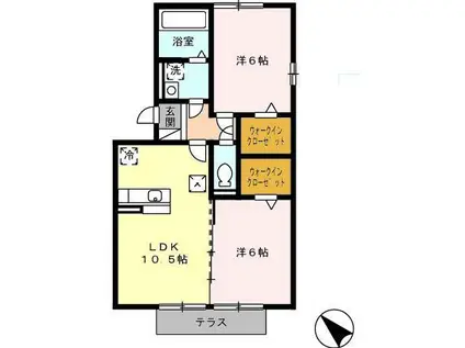 LESPOIR(2LDK/1階)の間取り写真
