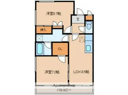 ヴィラージュ橘(2LDK/1階)の間取り写真