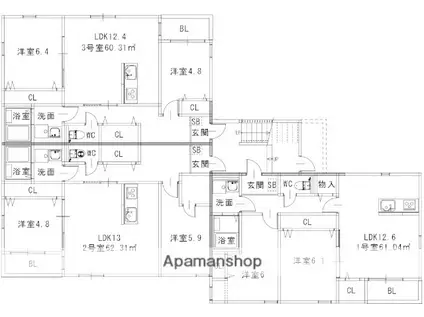 アールユー朱雀(2LDK/2階)の間取り写真