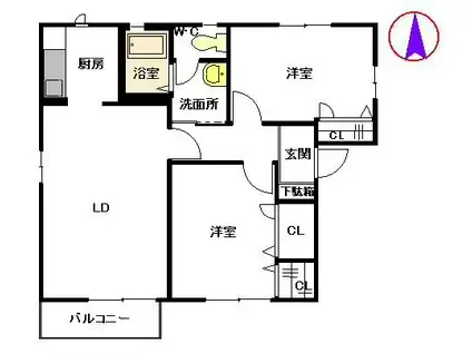 アミューザン南山手 D棟(2LDK/2階)の間取り写真