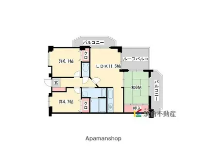 ロワールマンション二日市Ⅱ(3LDK/8階)の間取り写真
