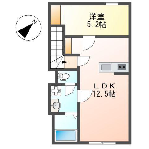 ベルメゾン矢取Ⅱ(1LDK/2階)の間取り写真