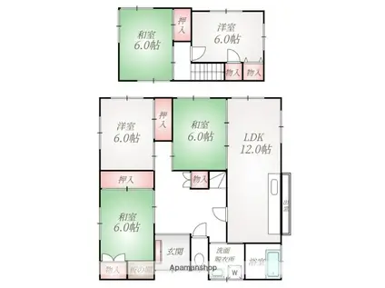 鹿児島本線 都府楼南駅 徒歩6分 2階建 築44年(5LDK)の間取り写真