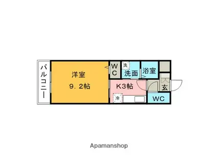 サンフィールドⅡ(1K/3階)の間取り写真