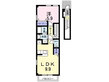 ボンヌ・シャンス二番館(1LDK/2階)の間取り写真