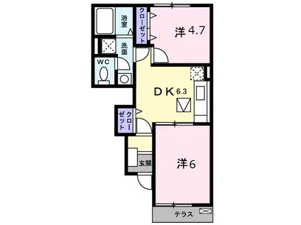 ウランタン弐番館(2DK/1階)の間取り写真