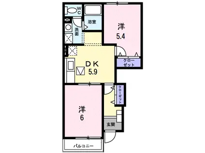 ビューパレス一条(2DK/1階)の間取り写真