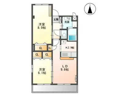 鹿児島本線 羽犬塚駅 徒歩14分 2階建 築10年(2LDK/2階)の間取り写真