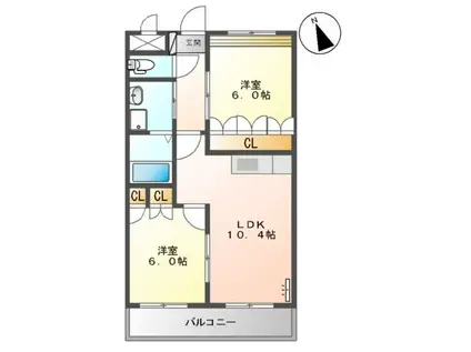 エバーグリーン国武(2LDK/2階)の間取り写真