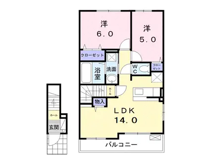 プラシード.フェリーチェ(2LDK/2階)の間取り写真