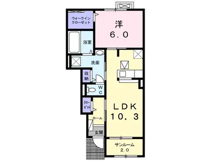 ベルコロレⅧA(1LDK/1階)の間取り写真