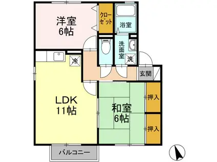 キャッスル徳久B棟(2LDK/2階)の間取り写真