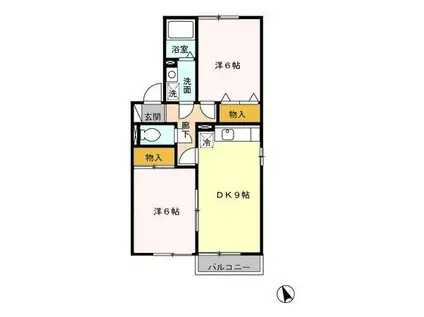 セジュールオリカンB棟(2DK/2階)の間取り写真