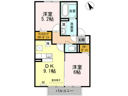 セジュール・アルジェント B棟(2DK/1階)の間取り写真
