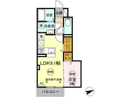 アモリール西牟田(1LDK/1階)の間取り写真