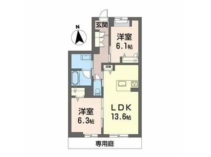 シャーメゾンレジデンス夜明(2LDK/1階)の間取り写真