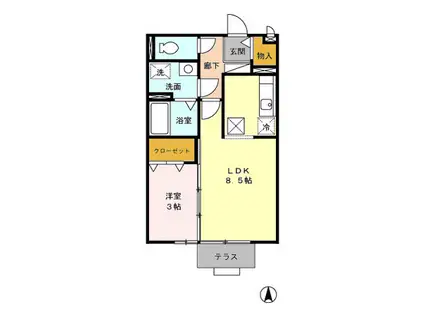 セジュール・シャイニングA棟(1LDK/1階)の間取り写真