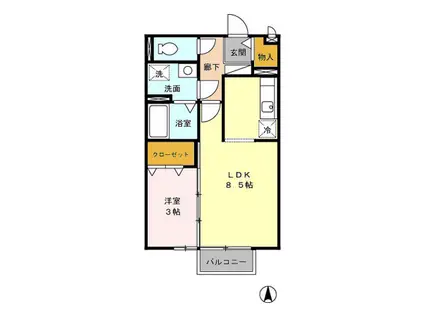 セジュール・シャイニングA棟(1LDK/2階)の間取り写真