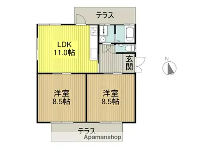 西鉄天神大牟田線 三潴駅 徒歩12分 1階建 築48年(2LDK)の間取り写真