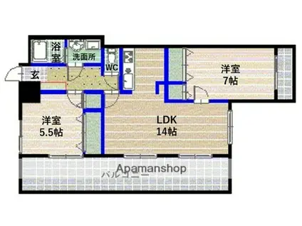 トーカンマンション六本松(2LDK/14階)の間取り写真