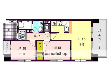 アヴァンセーヌ西新(2LDK/6階)の間取り写真