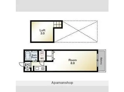 ドコモ南天神(1K/2階)の間取り写真