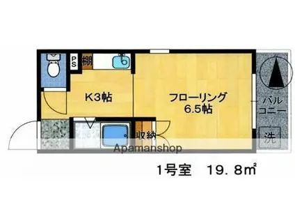 ハイツ中村(ワンルーム/2階)の間取り写真