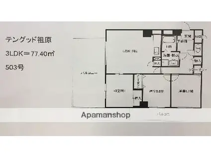 テングッド祖原(3LDK/5階)の間取り写真