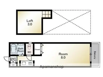 ロイヤル南天神(1K/1階)の間取り写真