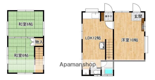 筑肥線 下山門駅 徒歩5分 2階建 築54年(3LDK)の間取り写真