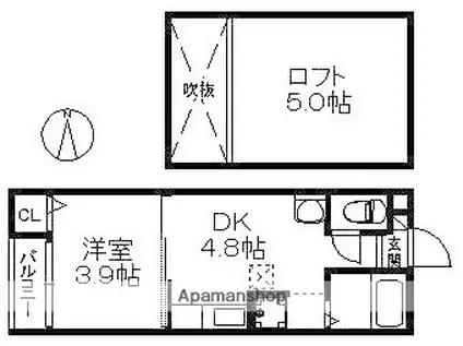 リバティー・JK(1DK/2階)の間取り写真