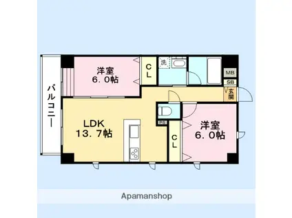 アルテクラビア(2LDK/6階)の間取り写真