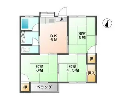 賀茂コーポ(3DK/2階)の間取り写真