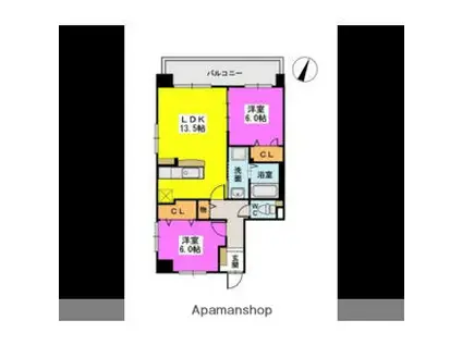 ヴィルヌーブ下山門(2LDK/5階)の間取り写真