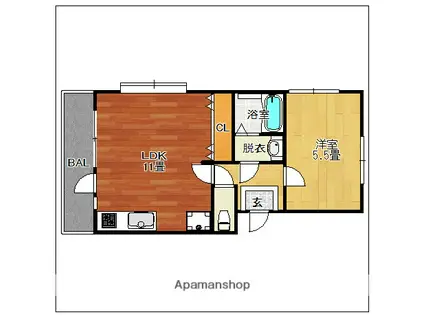 メゾンウエハラⅡ(1LDK/1階)の間取り写真