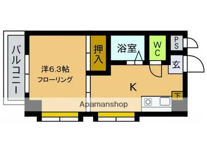 ライトビル(ワンルーム/2階)の間取り写真