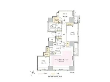 インプレスト天神オークタワー(3LDK/18階)の間取り写真