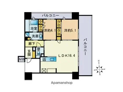 グランドメゾン大濠公園THE CLASS(2LDK/4階)の間取り写真