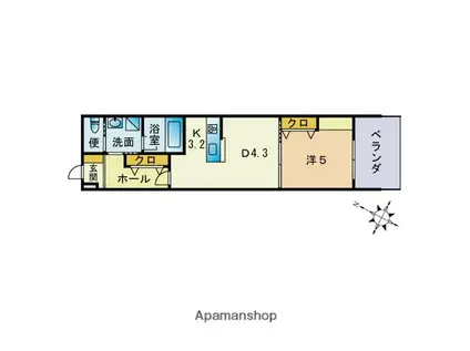 クローブ天神(1DK/2階)の間取り写真